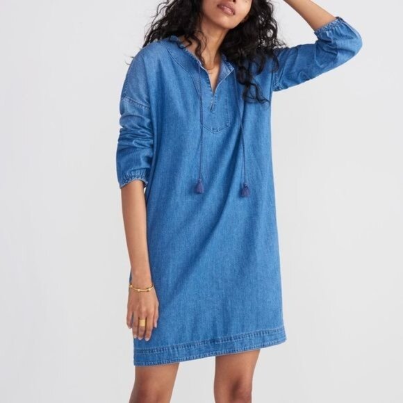 Madewell Dresses & Skirts - Madewell Dress Womens XS Shift Denim Artiste Mini Tunic Pockets Comfort Boho